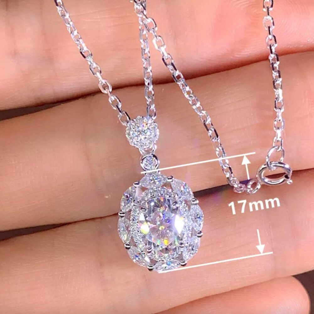 NEW 18k White Gold Oval Cut Diamond Necklace - Picture 2 of 4